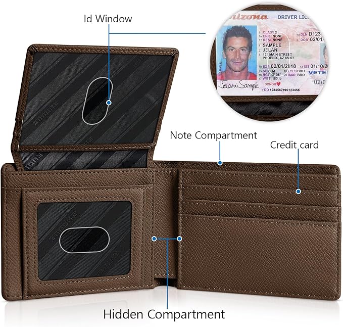 RUNBOX Wallet for Men Slim Rfid Leather 2 ID Window With Gift Box