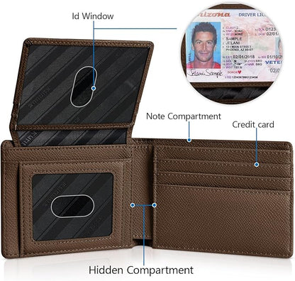 RUNBOX Wallet for Men Slim Rfid Leather 2 ID Window With Gift Box