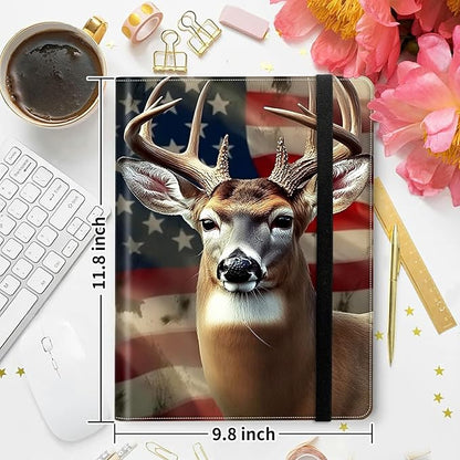 Padfolio Folder with Clipboard,Portfolios Organizer Clipboards with Storage Clipboard Writing Pad PU Leather Conference Document Organizer with Business Card Holder,Flag Deers