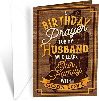 Prime Greetings Religious Birthday Card For Husband, Made in America, Eco-Friendly, Thick Card Stock with Premium Envelope 5in x 7.75in, Packaged in Protective Mailer