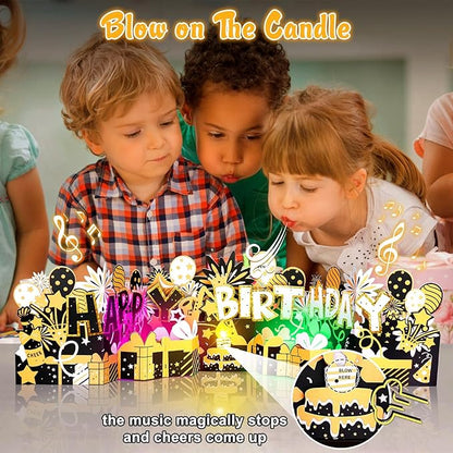 Birthday Card, Pop Up Musical Birthday Cards w Light,Blow Out Candle & Play Happy Birthday Music Card,Greeting Cards Gifts for Women Men Him Her