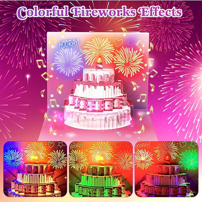 3D Pop-Up Firework Birthday Card with Lights & Music – Greeting Card for Women, Men, Kids Pink