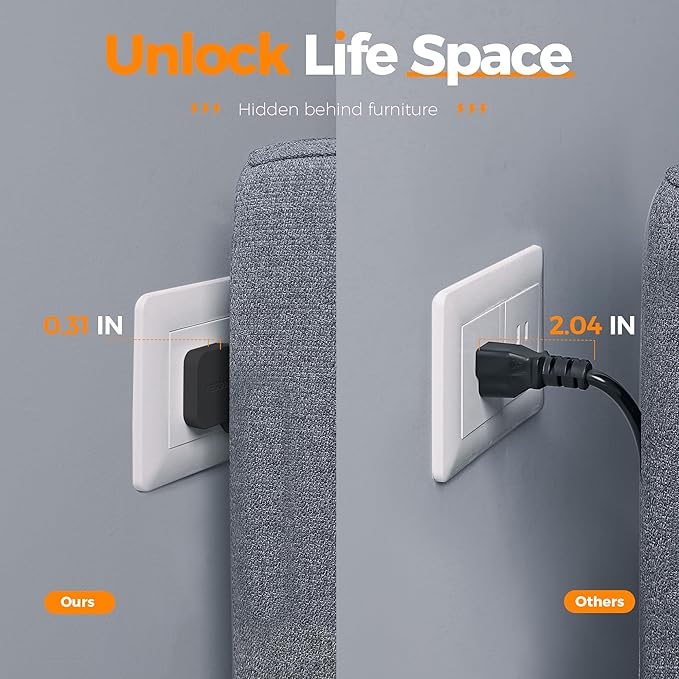 Black Extension Cord 5 Ft, Flat Surge Protector Power Strip with 4 Wide Spaced AC Outlets with 3 USB Ports (1 USB C), Ultra Thin Flat Plug with Surge Protection Desktop Organizers and Accessories