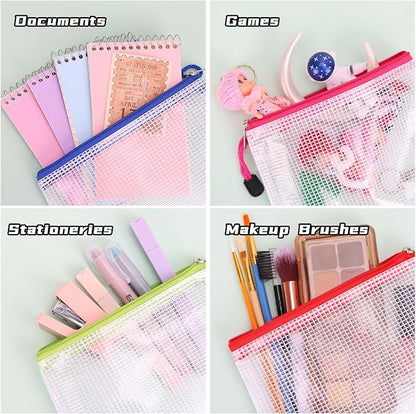 EOOUT 14pcs Mesh Zipper Pouch, A6 Size Zipper Bags, 6.5 x 4.7 Inches in 14 Colors for Travel Storage and Office Supplies Storage