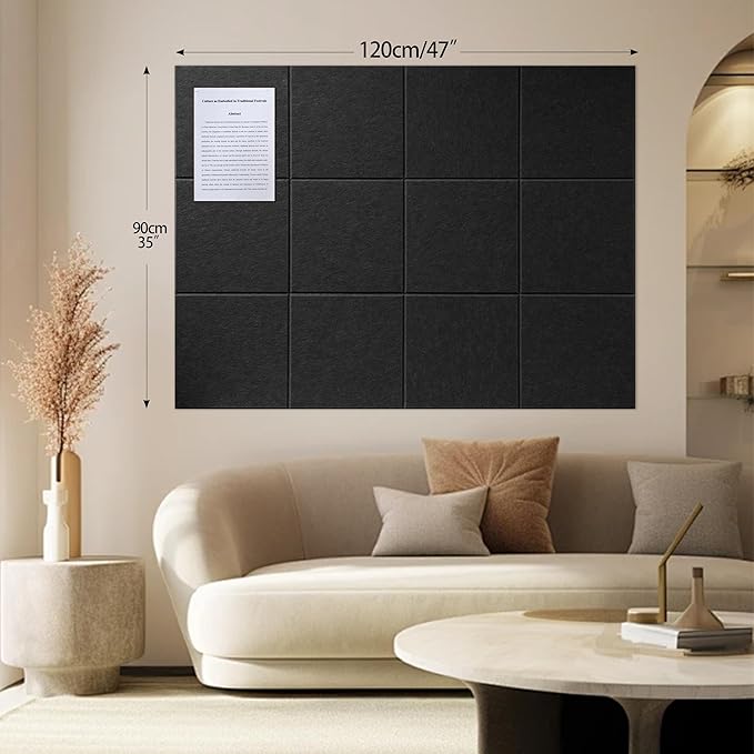 Large Felt Bulletin Board(48" x 36"),Cork Board Alternative,12 Pack Felt Wall Tiles with Safe Removable Adhesive Tabs,Notice Pin Board/Message Board/Vision Board for Office, School & Home