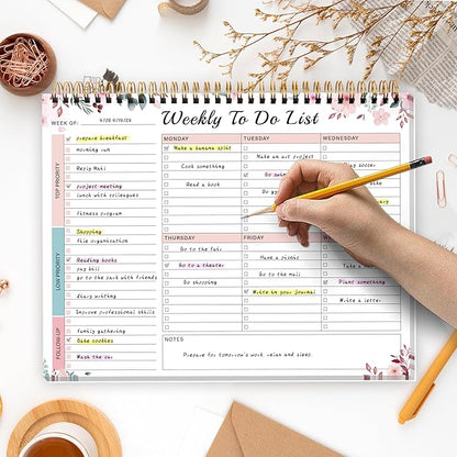 Weekly To Do List Notepad with 52 Undated Sheets（8.5"×11"）- Undated Weekly Desk Planner for Women & Man, School/Office Supplies - Whispering Petal