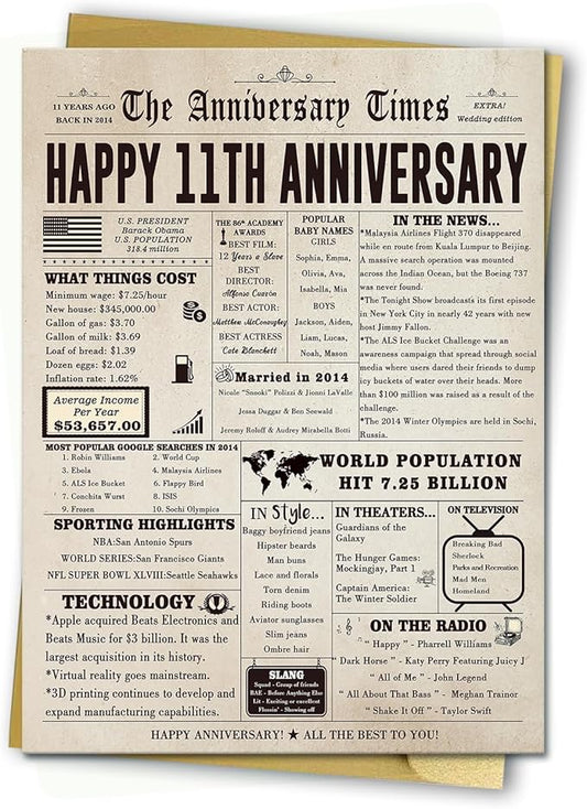 Jumbo 11th Anniversary Cards Gifts for Wife Husband Couple, Romantic 11 Year Wedding Anniversary Decorations for Women Men, Jumbo Steel Anniversary Card for Him Her