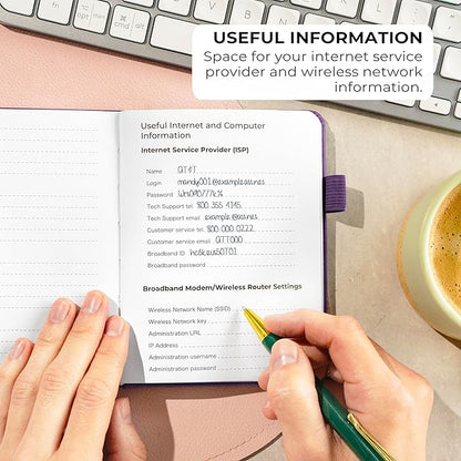 Clever Fox Password Book with Alphabetical tabs. Internet Address Organizer Logbook. Small Pocket Password Keeper for Website Logins (Purple)