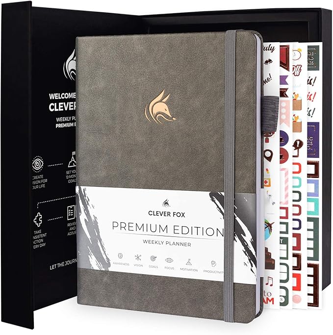 Clever Fox Planner Premium Edition – Undated Luxurious Weekly & Monthly Planner to Increase Productivity and Hit Your Goals – Organizer – Start Anytime, A5, Lasts 1 Year, Gray (Weekly)