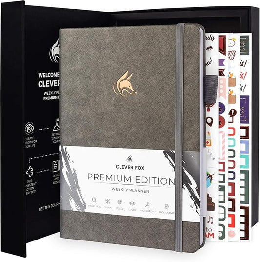 Clever Fox Planner Premium Edition – Undated Luxurious Weekly & Monthly Planner to Increase Productivity and Hit Your Goals – Organizer – Start Anytime, A5, Lasts 1 Year, Gray (Weekly)