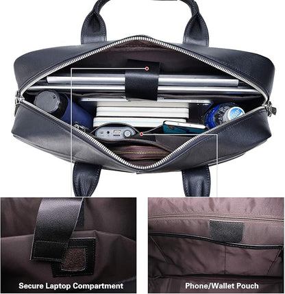 Polare Leather Briefcase for Men Business Travel Messenger Bags 15.6 Inch Laptop Bag YKK Metal Zipper