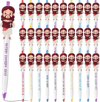 48 Pcs Christian Jesus Pens Bible Verse Pens for Kids Cute Jesus Ballpoint Pens with Inspirational Quotes Sunday Religious Pens for Classroom Prizes Church Christmas Easter Gift