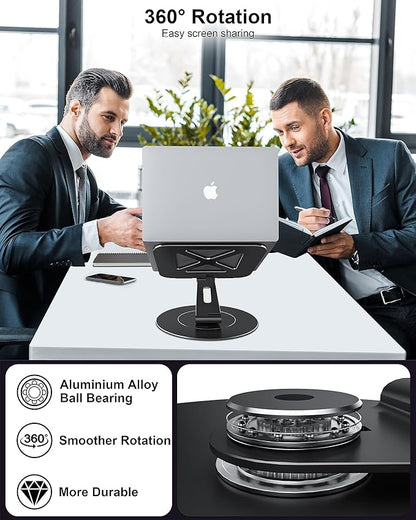 Ultra-Stable Swivel Laptop Stand for Desk with 360 Rotating Larger Base, Military-Grade Aluminum Anti-Loosening Structure - Height Adjustable Laptop Stand Suitable for 10-17.3 inch