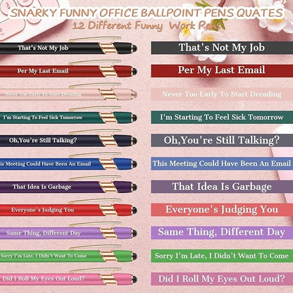 Snarky Funny Office Pens,36 Pcs Negative Sarcastic Hilarious Quotes Work Ballpoint Pens with Stylus Tip for Colleague Co-workers Gift Black Ink (Style 1, 36)