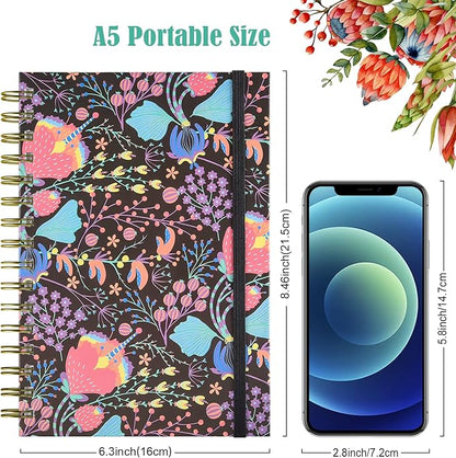 Spiral Notebook, A5 Lined Journal for Women, Hardcover Spiral Journal with 2 Pockets, College Ruled Notebooks, Cute Notebook for Office, School Supplies, Gifts (160 Pages, 6.3" x 8.46")