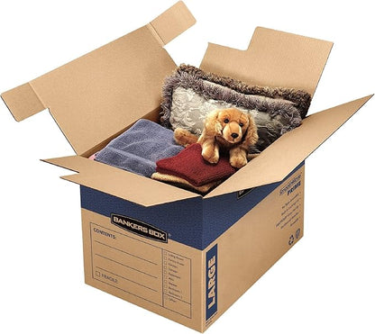 Bankers Box Large Prime Moving Box 6 Pack, Reinforced Handles, Tape-Free Assembly, Attached Lid, 18-in x 18-in x 24-in (0062904)
