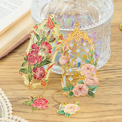 Aromoty 4 Pieces Metal Bookmarks with Pendant, Unique Cute Flower Butterfly Garden Themd Aesthetic Hollow Book Markers, Christmas Gifts for Women Reading Girls Teacher Readers Book Lover Accessories