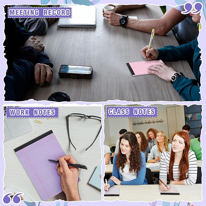 Lincia 24 Pcs 4" x 6" Legal Pad Writing Notepads Small Legal Pad College Ruled 30 Sheets Multiple Color Lined Note for Work 80 Gsm Paper for Grocery List Shopping List (Cute Color)