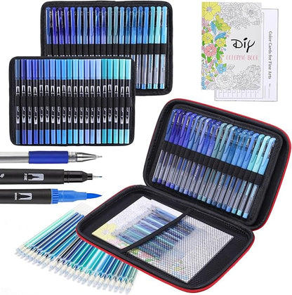 80 Pack Blue Drawing Pen Set,20 Color Double Tip Brush Pens 20 Color Gel Pens with 40 Refills for Adult Book Drawing Art Craft Kit