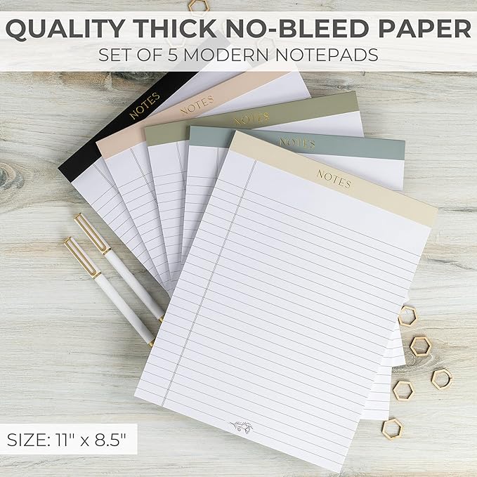 ZICOTO Aesthetic Note Pads Set Of 5 - Quality 8.5 x 11 inch Lined Legal Pads For Women Or Men - The Perfect Writing Notepads and Office Desk Supplies to Easily Organize Your To-Do Lists