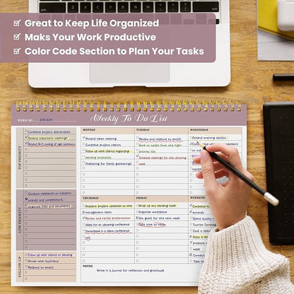 Weekly To Do List Notepad with 52 Undated Sheets（8.5"×11"）- Undated Weekly Planner Notepad for Office Desk Accessories and Supplies - Midnight Lilac