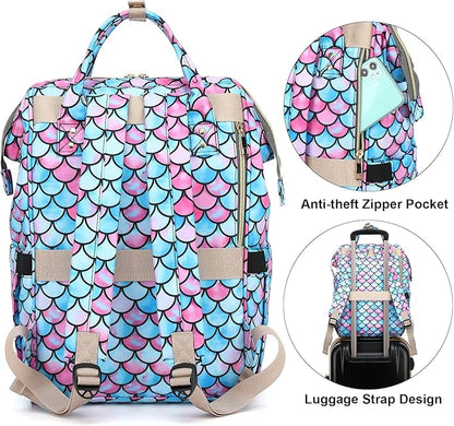 Mermaid Laptop Backpack College School Backpack Bookbags Nurse Backpacks Travel Bags Casual Daypacks for Women Girls Fits 15.6 Inch Notebook