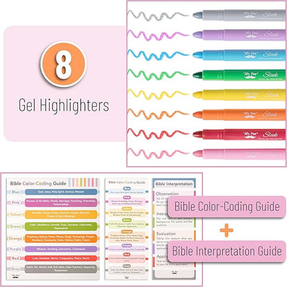 Mr. Pen- Gel Highlighter, 8 Pack, Assorted Colors, Bible Highlighters No Bleed with Bible Color Coding and Interpretation Guide, No Bleed Highlighters, Bible Highlighter, Bible Markers