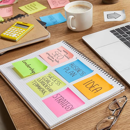 12 Pack Sticky Notes 3x3 Inches, 8 Bright Colors Self-Stick Notes, Strong Adhesive Sticky Memo Pads forHome Office School, 100 Sheets/Pad