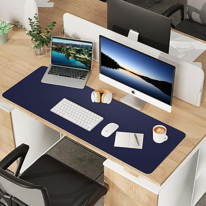 Leather Desk pad Protector, Large Desk mat with Natural Cork & PU Leather,Mouse pad,Non-Slip Office Desk Mat,Waterproof Desk Writing Pad for Office and Home (47in*17in, Blue)