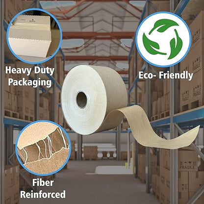 3'' x 450 Feet Reinforced Water Activated Gummed Kraft Paper Tape, for Heavy Duty Secure Packing Shipping, Tamper Evident Gummed Tape, Brown - 10 Rolls