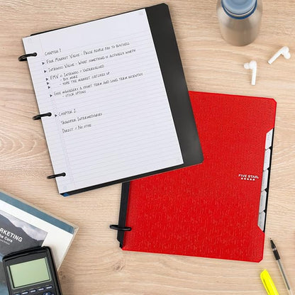 Five Star Flex Refillable Notebook + Study App, College Ruled Paper, 1 Inch TechLock Rings, Pockets, Tabs and Dividers, 200 Sheet Capacity, Red (29328AB2)