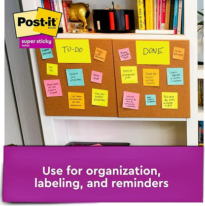 Post-it Super Sticky Notes, 3x3 in, 6 Pads/Pack, 90 Sheets/Pad, Amazon Exclusive Bright Color Collection, Aqua Splash, Acid Lime, Tropical Pink, Sunnyside, Guava and Iris Infusion