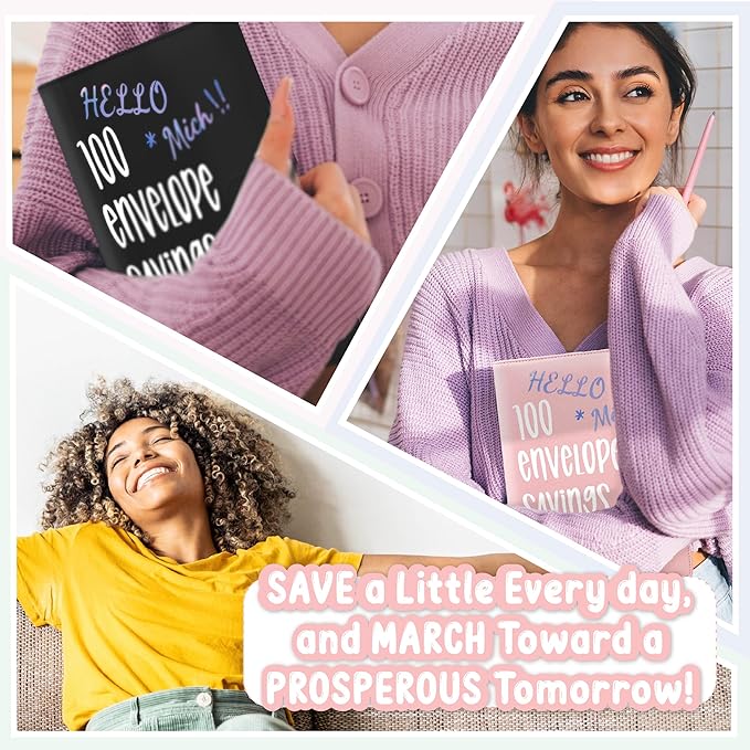 100 Envelopes Saving Challenge Binder, A5 Money Saving Budget Binder with 100 Cash Envelope | Savings Challenges Save $5,050 (Pink)