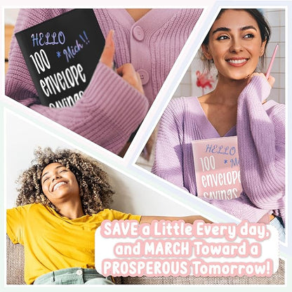 100 Envelopes Saving Challenge Binder, A5 Money Saving Budget Binder with 100 Cash Envelope | Savings Challenges Save $5,050 (Pink)