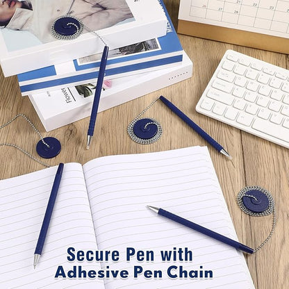 Pasimy Secure Pen with Adhesive Chain and Security Blue Ink Pen Holder for Home Office Supplies(20 Pieces)