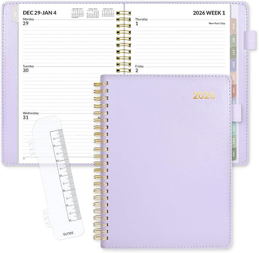 SUNEE 2026 Weekly & Monthly Planner 6.4"x8.5"- 12 Month (January 2026 - December 2026), Vegan Leather Cover, Pocket, Bookmark, Notes, Monthly Tab, Purple