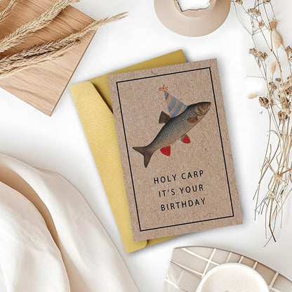 Cute Carp Fish Birthday Card for Men Women, Funny Fishing Pun Birthday Card for Friends, Humorous Carp Pun Birthday Card, Cute fishing Birthday Gift For Fishing Enthusiasts