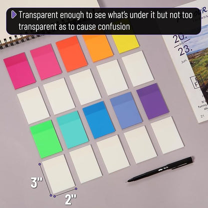 Mr. Pen- Transparent Sticky Notes, 3”x2”, 20 Pads, 1000Sheets, Colorful & Clear See Through Sticky Notes, Bulk Sticky Notes Transparent, Translucent Sticky Notes, Clear Transparent Sticky Notes Clear