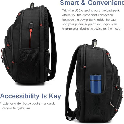 Laptop Backpack for Men - Stylish College Bookbag for Daily Commutes and Travel - 15 inch Travel Laptop Backpack with USB Charging Port - Waterproof - Black