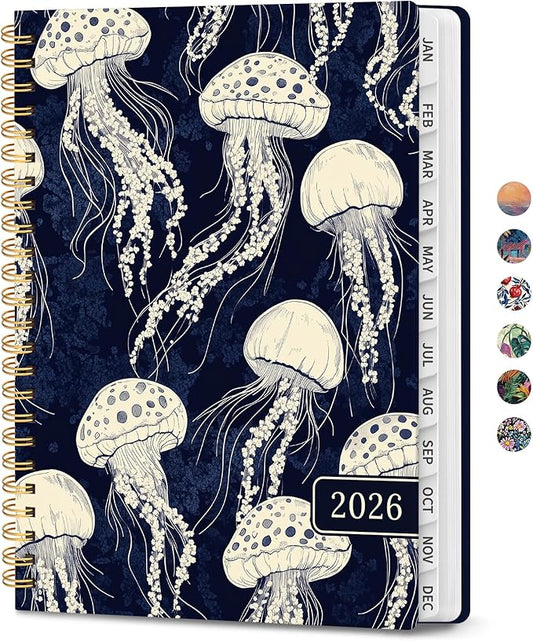 2026 Planner, Aesthetic Weekly and Monthly Planner for Women, Jan 2026 to Dec 2026, Hardcover 2026 Calendar Book with Monthly Tabs, Inner Pocket, Perfect for Office Home School - A4 (8.5" x 11"), Midnight Jellyfish