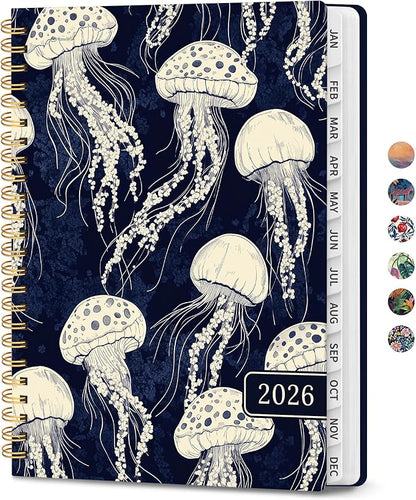 2026 Planner, Aesthetic Weekly and Monthly Planner for Women, Jan 2026 to Dec 2026, Hardcover 2026 Calendar Book with Monthly Tabs, Inner Pocket, Perfect for Office Home School - A5 (6.3" x 8.5"), Midnight Jellyfish