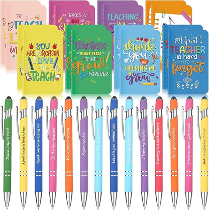 Funrous 32 Pcs Motivational Quote Pens Inspirational Notepads Mini Journal with Ballpoint Pen Small Notebooks Gift Set for Men Women Coworkers, Adult Party Favors Prizes Gift Bulk(Teacher)