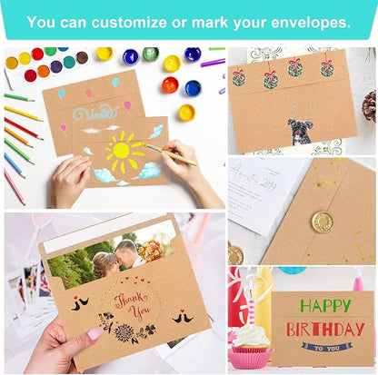 50 Pack Brown Kraft Envelopes, 5x7 Envelopes for Invitations, A7 Invitation Envelopes for Personalize Gift Cards, Wedding, Baby Shower, Birthday Party