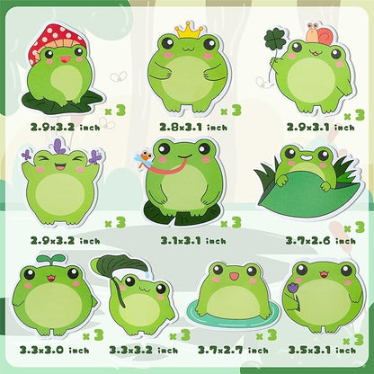 30 Pack Frog Sticky Notes, Total 600 Sheets, Cute Cartoon Frog Self Sticky Notepads Writing Memo Pads Animal Page Marker for Office School Student Birthday Party Favors Goodies Bag Fillers