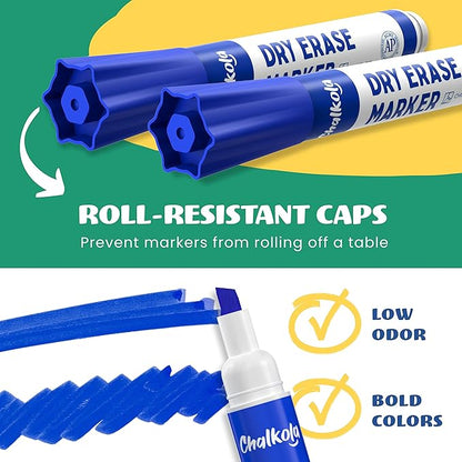 Chalkola Dry Erase Markers Bulk Pack of 60 Colors (15x Black, Red, Green Blue), White Board Markers Dry Erase Pens - Low odor Whiteboard Pens for Kids, Home, Office & Back to School Supplies