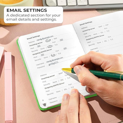 Clever Fox Password Book with Alphabetical tabs. Internet Address Organizer Logbook. Small Pocket Password Keeper for Website Logins (Green)