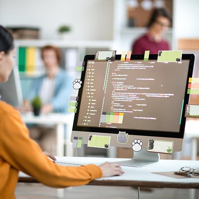 B1ykin Sticky Notes Set - Cartoon Theme Cute Self-Stick Notes Pad Teacher Appreciation Gifts， Self-Adhesive Writing Memo Pages Sticky to Do Notepad for Kids Employee School Office (Black Cat Floral)