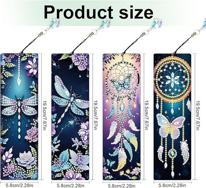 4 Pieces Dream Catcher Diamond Art Bookmarks Dragonfly Butterfly 5D Diamond Art Bookmark Tassel Beaded Book Mark for Graduation Birthday Reading Present DIY Making Beginners Adults Arts Craft Supplies