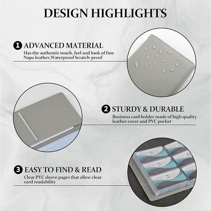 300 Card Capacity Leather Business Card Book Holder Organizer, Card Binder Professional PU Name Card Credit Cards Booklet (Multiple Colors Optional)