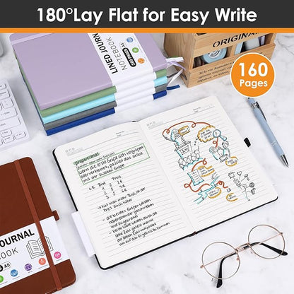 Lined Journal Notebooks for Women and Men, A5 100gsm Hardcover Notebook with Pen Loop, 160 Pages, 5.7" X 8.3", Notebook for Student, Office, School (Black)